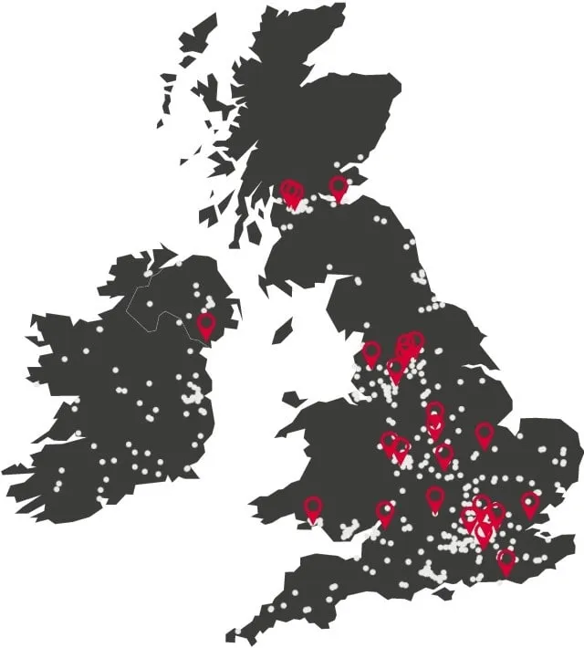 Mapa de ubicaciones de los centros de datos AtlasEdge en Reino Unido