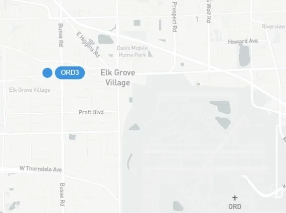 Mapa de ubicación del centro de datos ORD3 de Cyxtera Technologies Chicago
