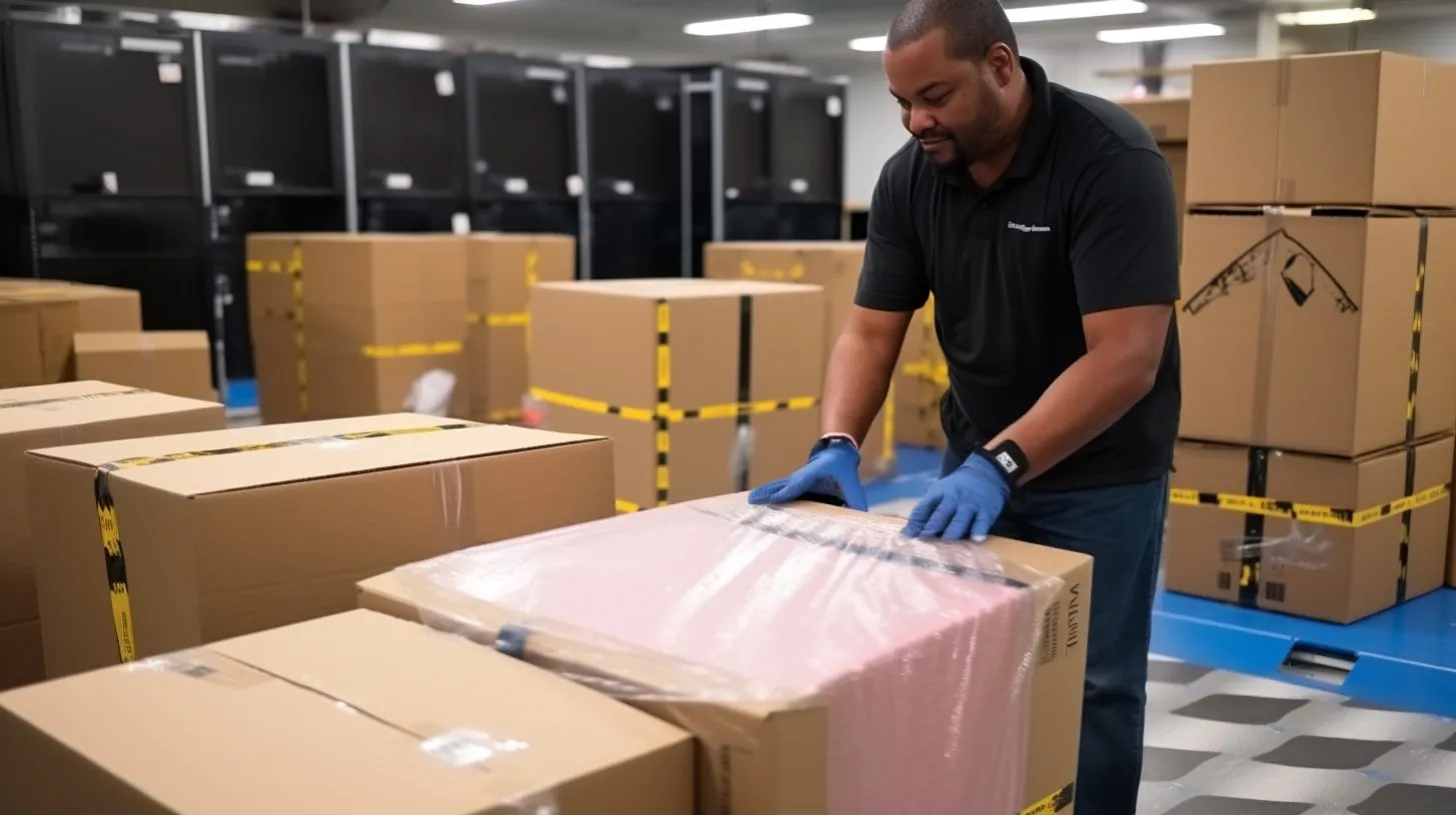 Data Center Mover maneja el paquete en un entorno de reubicación con muchas cajas