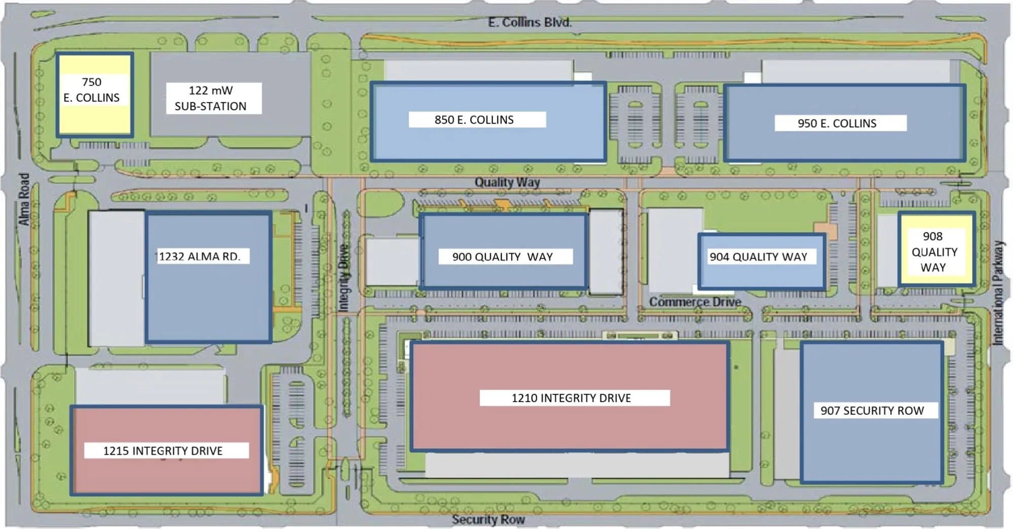 Mapa del campus del Centro de datos digital Dallas Richardson Texas