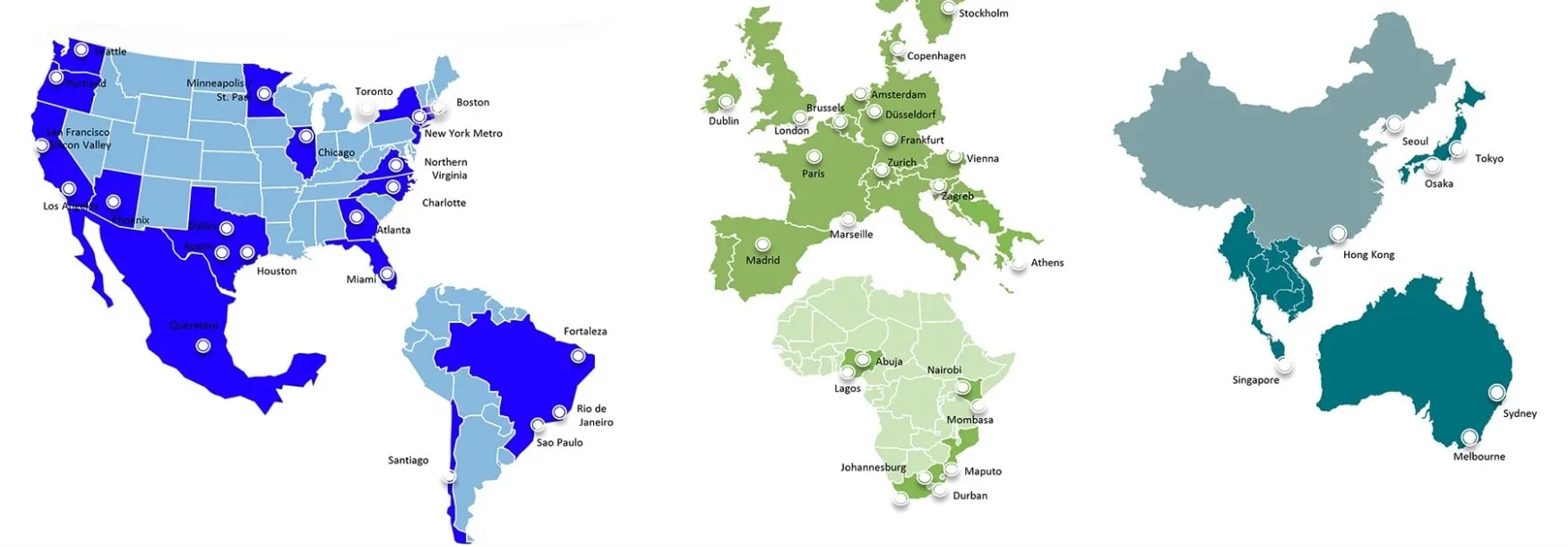 Mapa de centros de datos de Digital Realty en todo el mundo para el ranking REIT de centros de datos más grande