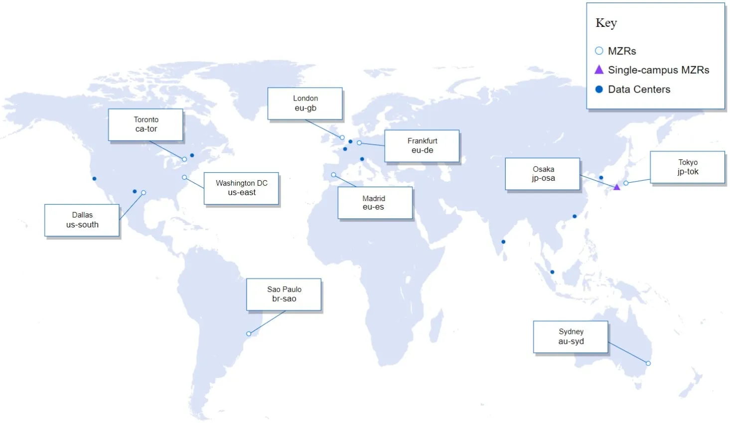 regiones Kyndryl de IBM Cloud en todo el mundo en un mapa 2023