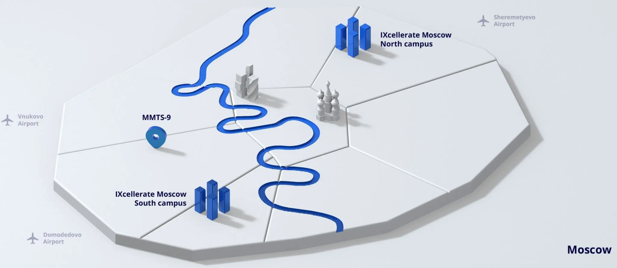 Mapa del Campus Norte Sur de IXcellerate Moscú Rusia