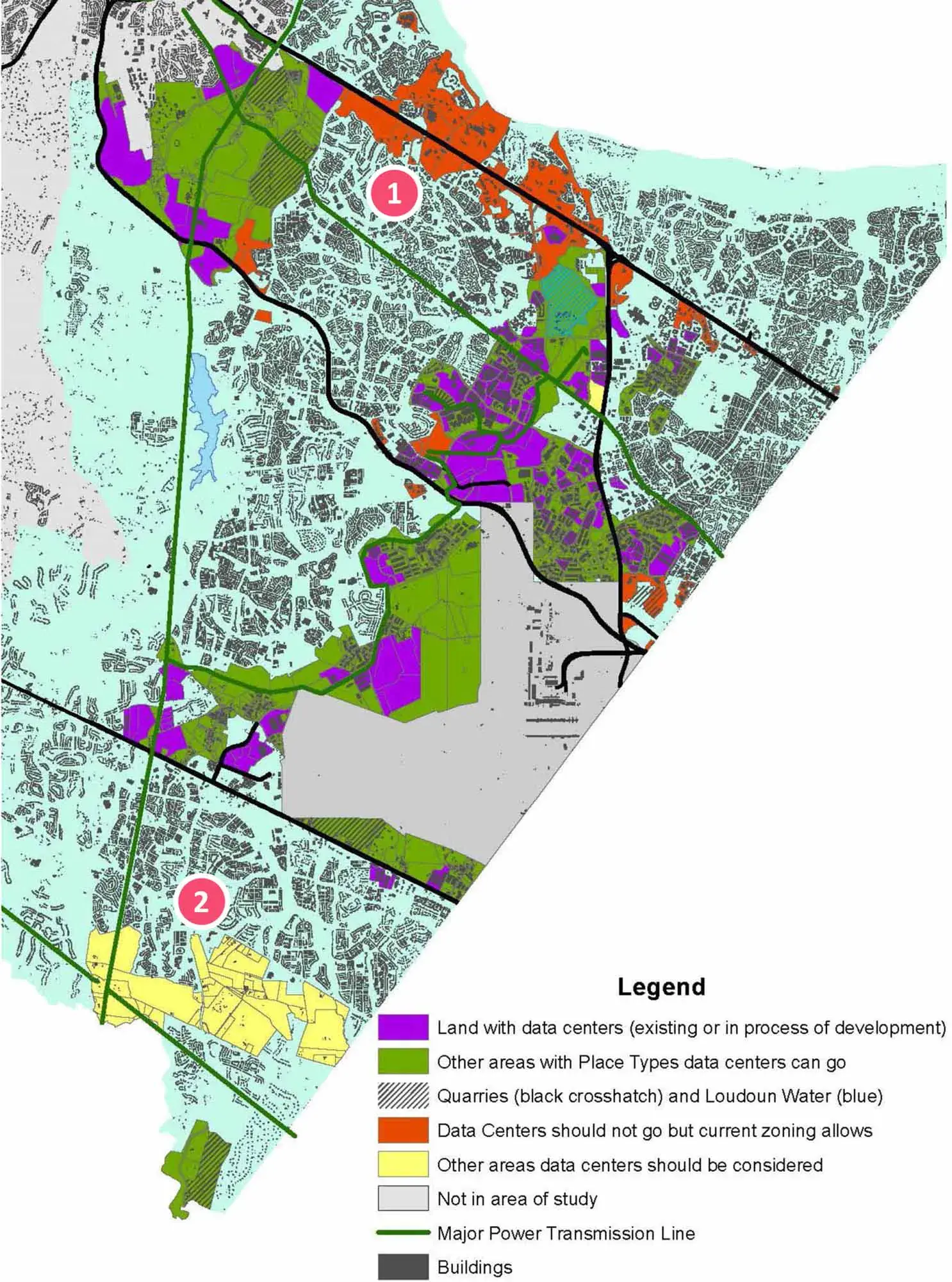 Mapa del centro de datos del condado de Loudoun Ruta 7 Corredor Dulles Cloud South