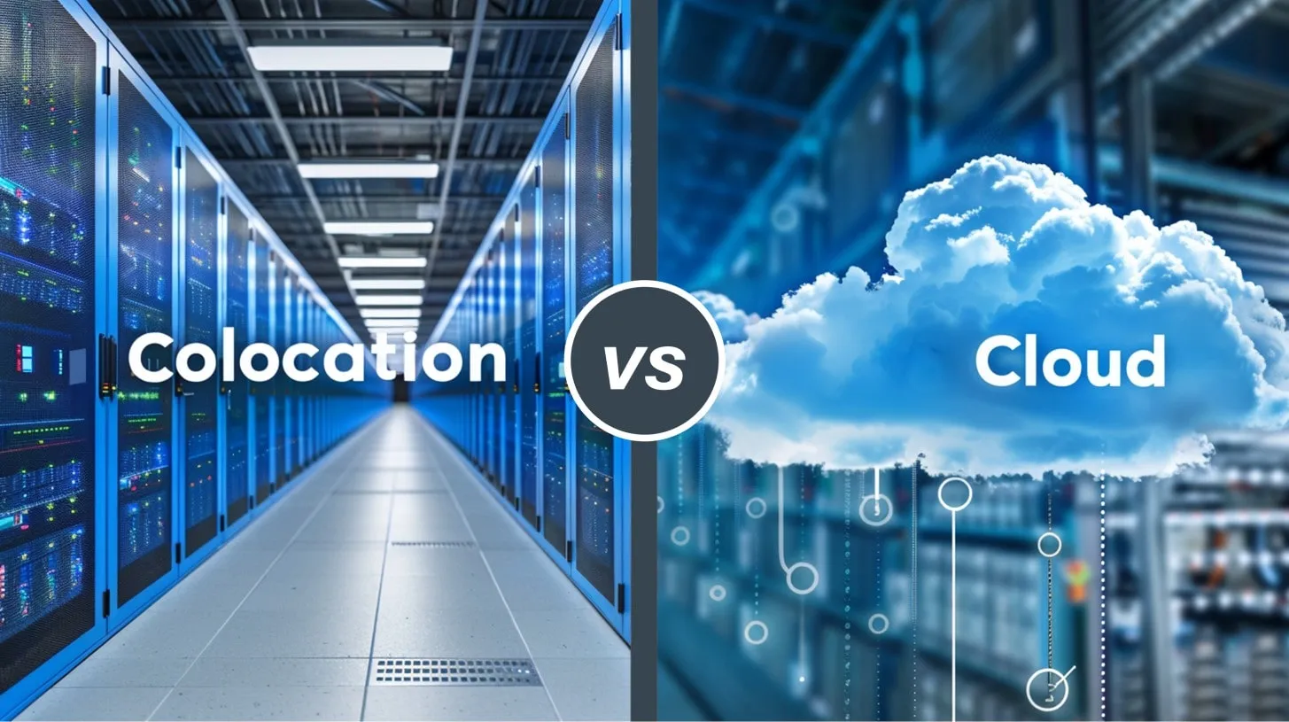 Comparación de colocación y nube que muestra la infraestructura tecnológica de servidores de centros de datos