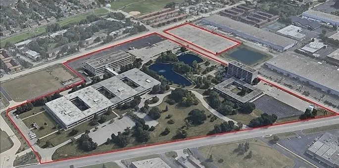 Imagen aérea del campus de la oficina central mundial de United Airlines