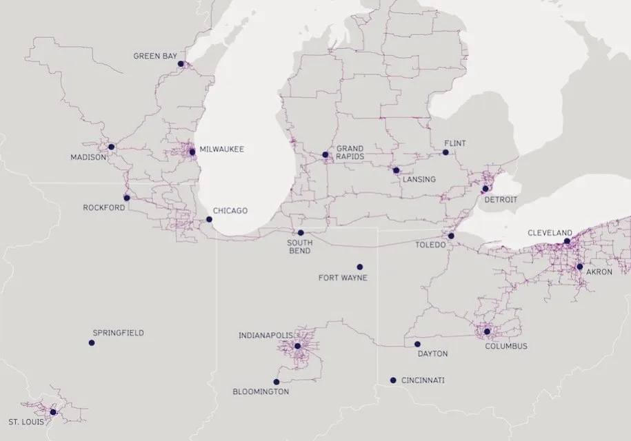 Mapa de red de fibra Everstream 2022
