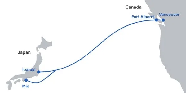 Mapa de cable submarino Google Cloud Topaz