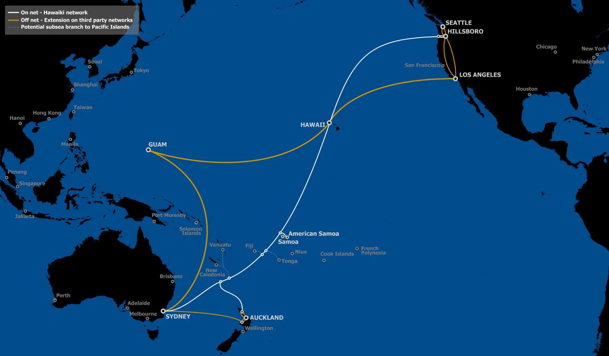 Mapa del cable submarino de Hawaii