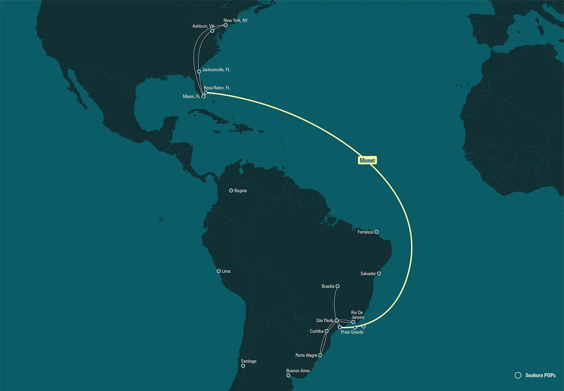 Mapa del sistema de cable submarino Monet