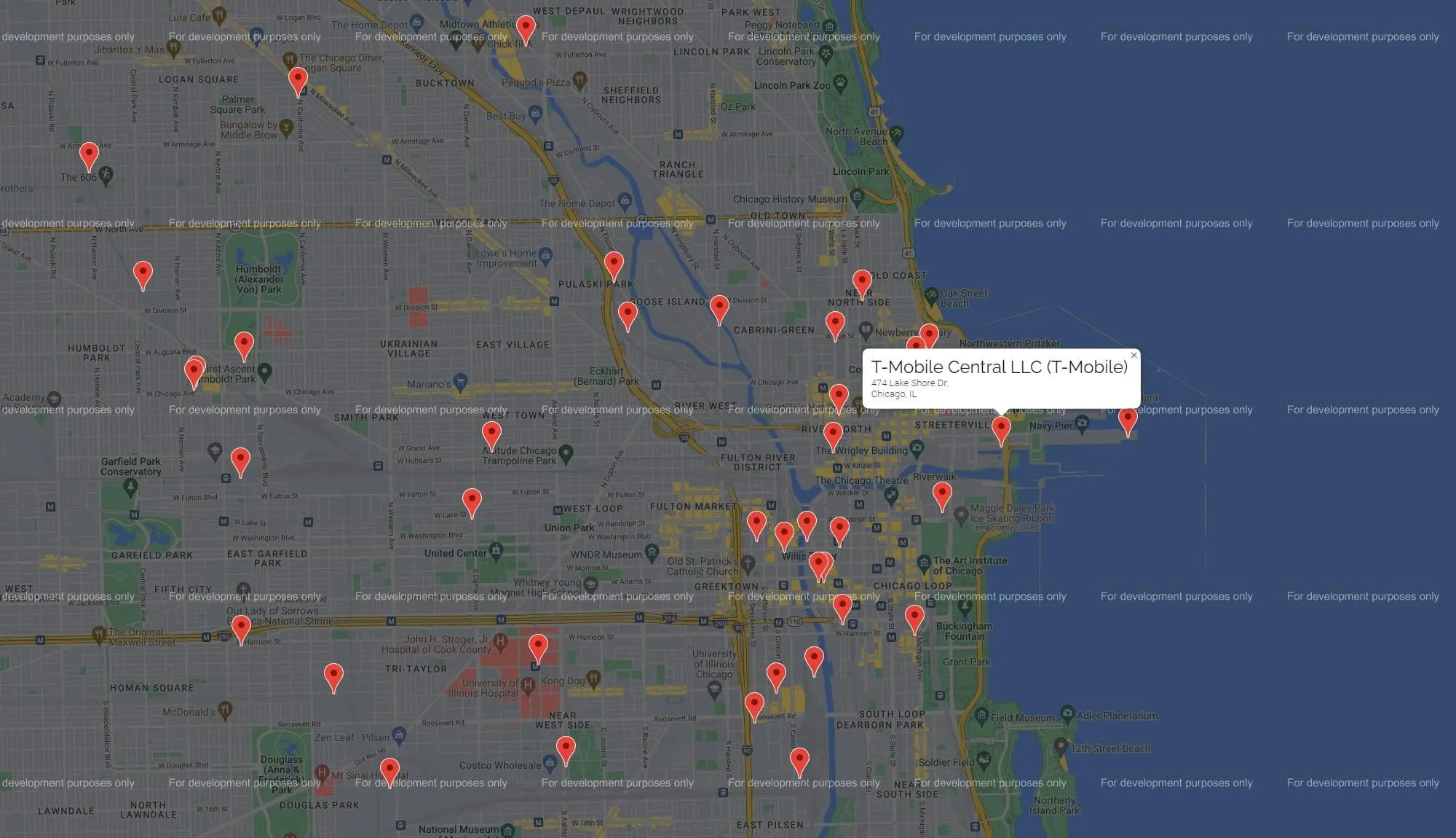 Mapa de la torre celular de CellReception Chicago Illinois