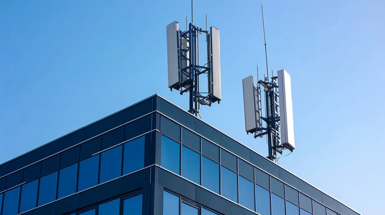 Tarifas de arrendamiento de antena en la azotea con dos estructuras montadas encima de un edificio de oficinas urbano